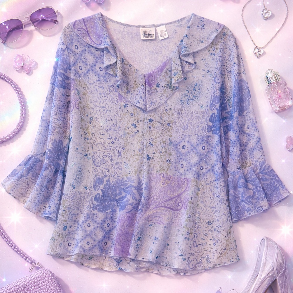 JASON MAXWELL | Vintage Y2K Lavender Paisley Floral Blouse